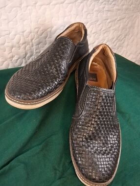 Johnston & Murphy Black Woven Sheepskin And  Leather Slip-On Loafers Size 11 1/2
